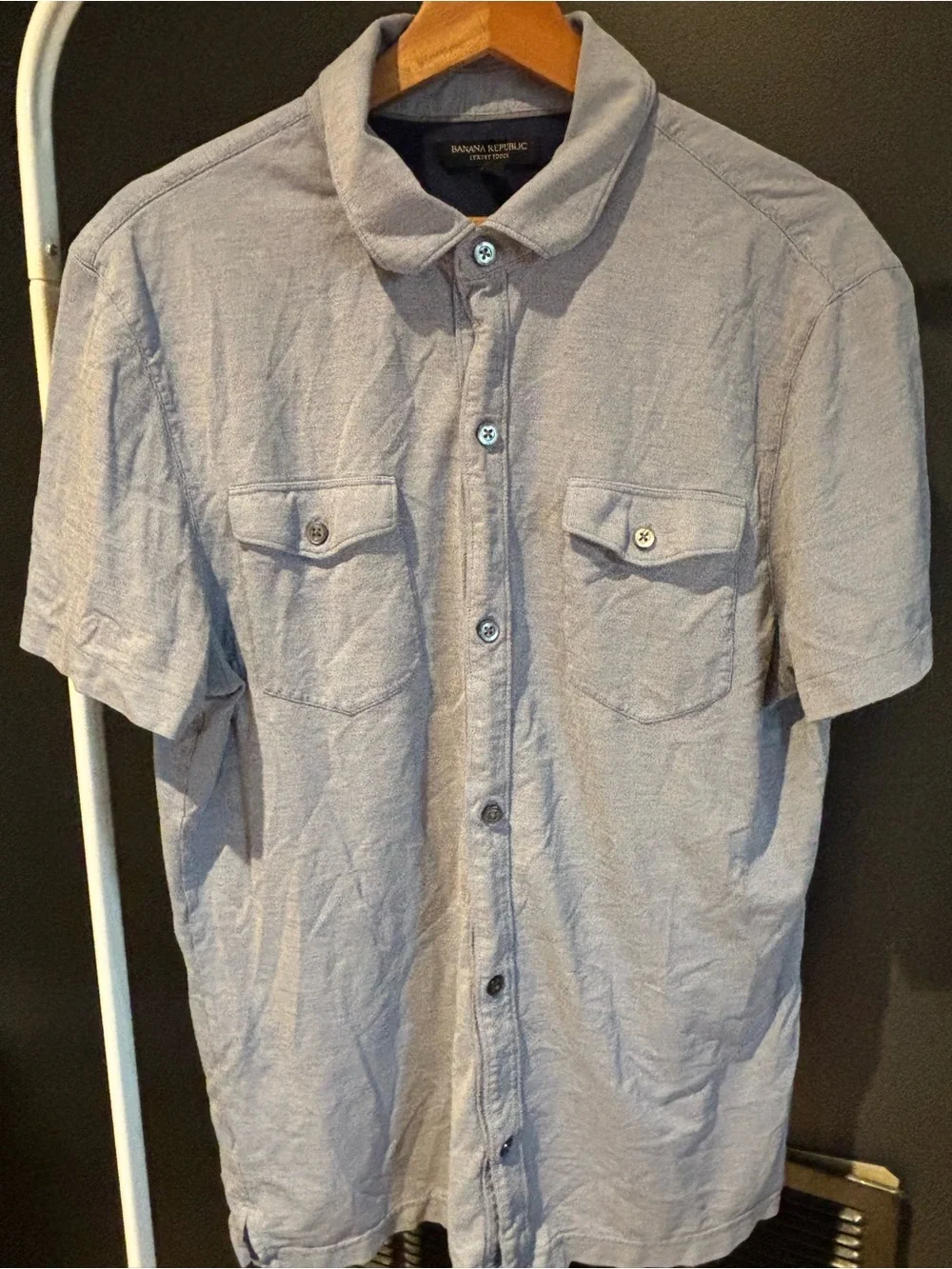 Banana Republic Short Sleeve Casual Button-Down in Pale Blue
